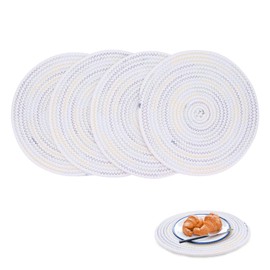 Seahelms 4 Pieces Woven Round Placemats Heat Resistant Handmade Braided Cotton Fabric Non-Slip Washable Placemats for Indoor Outdoor Dining Table (Cool Colorful)