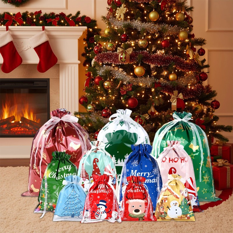 Christmas Bags Christmas Drawstring Gift Bags Assorted Sizes Large Medium