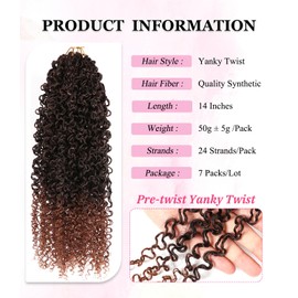 14 Inch Pre Looped Yanky Twists Braiding Hair Fluffy Passion Twist Crochet Braids Small Curly Twists Crochet Hair Extensions For Black Women (T1B/30, 14 Inch (Pack of 7))