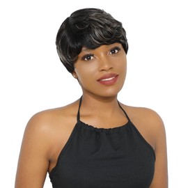 YOUKNOWIG Human Hair Short Wigs Pixie Cut Wigs With Bangs Brazilian Remy Human Hair Wigs For Black Women Full Machine Made Wig 1B/27 Color
