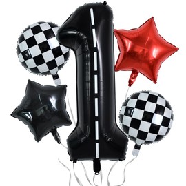 TONIFUL 40 Inch Race Car 1st Birthday Balloons Racetrack Number 1 Black Balloons Wheel Tire Balloons Black White Checkered Balloons Star Balloons Boys Car Themed Birthday Party Decor