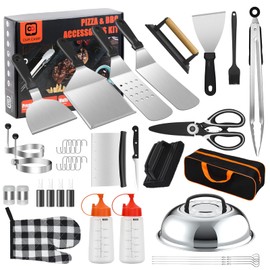 Griddle Accessory Tool Kit - 40PCS Complete Flat Top Grill Accessories Set for Blackstone and Camp Chef, Includes Enlarged Spatulas, Scraper, Burger Press, and Carry Bag for Outdoor BBQ & Camping