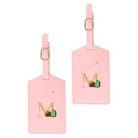 PATIKIL Initial Luggage Tags, 2 Pack Monogrammed PU Leather Baggage Tags Embroidered Letter Suitcase Label Tags Luggage Identifier for Luggage Baggage, Pink (M)