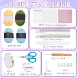 INFUNLY 10 pcs Not Forget Me Crochet Kits for Beginners Complete Flower Crochet Kits for Adults Starters with Instruction and Video Tutorials Crochet Kit Gift for Mother's Day Wedding Birthday