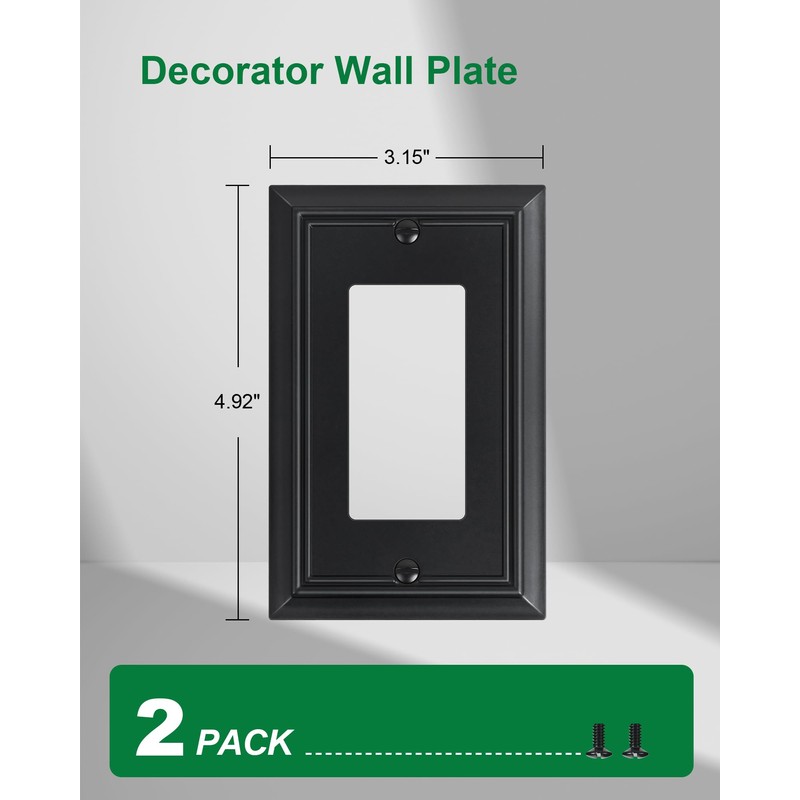 2-Pack Decorator Wall Plate Cover, Black Decorative Switch Plates and