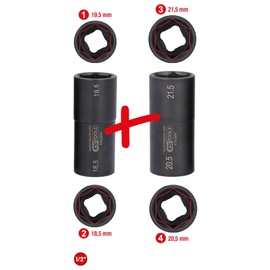 KS Tools 515.0895 1/2 Inch Special Aluminium Rim Power Socket Set for Ford, 18.5 / 19.5 / 20.5 / 21.5 mm, 2-Piece