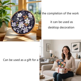 Myfelicity Embroidery Kit, Set of 3 Decorative Hoops with Black Background, Colorful Flower Patterns