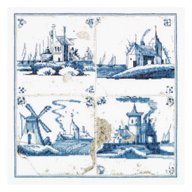 Thea Gouverneur 484A Delft Blue Antique Tiles on 18 Count Aida Kit de Punto de Cruz, 28 cm x 28 cm