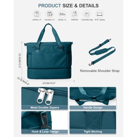 Weekender Bags for Women, Travel Duffel with Shoe Compartment, Carry On Gym Duffle Bag with Wet Pocket, Personal Item Overnight Tote Bag for Airlines, Peacock Blue