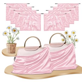 RUDONG M 8 Pack Satin Dust Bags for Handbag, Silky Dust Cover Bags with Drawstring, Pink Purse Dust Bags for Storage, Travel Pouch Clothes Shoes