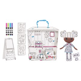 Lalaloopsy™ Color Me™ Doll - Penny Dots 'N' Blots™, 13" Artist Soft Doll + Pet Cheetah, Washable Markers, Removable Fashions, Reusable Playset, Easel & Canvases - Draw, Color, Wash & Repeat