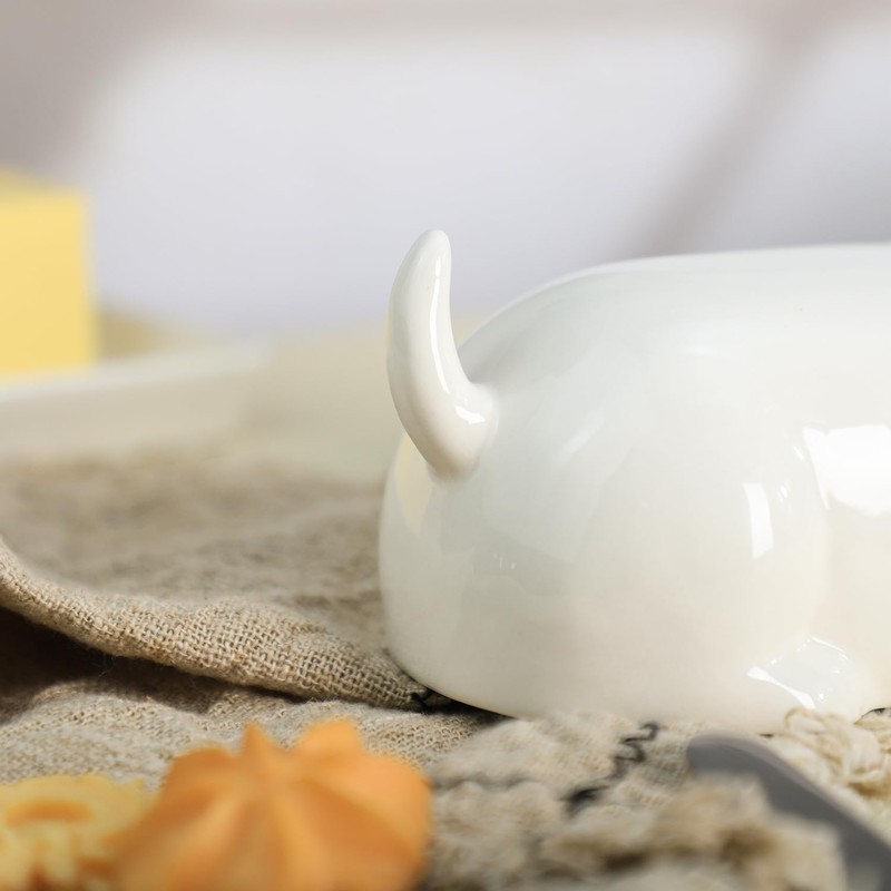 Bicuzat Ceramic Dachshund Butter Dish with Lid, Butter Keeper Butter