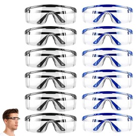 Calenxy Safety Goggles Pack of 12 Safety Glasses Safety Glasses for Glasses Wearers Safety Glasses Transparent with Adjustable Arms Anti-Fog Anti-Spots