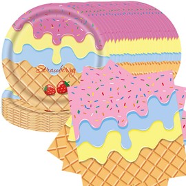 Ice Cream Plates and Napkins, Party Supplies Ice Cream Disposable Paper Plates Napkins Tableware Set for Birthday Sweet Summer Ice Party (40Pcs)
