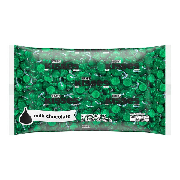 HERSHEY'S KISSES Dark Green Foils Milk Chocolate, Individually Wrapped, Gluten Free Candy Bulk Bag, 66.67 oz (Approximately 400 Pieces)