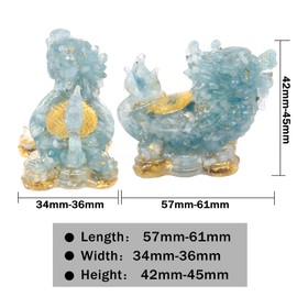 Nupuyai 2pcs Aquamarine Crystal Stone Animal Statue Gold Coin Dragon Turtle Figure Set, Resin Stones Figurine Lucky Feng Shui Wealth Ornament Home Office Decor