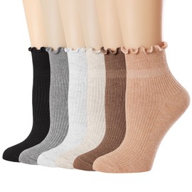 Mcool Mary Women's Ruffle Socks,Casual Ankle Cute Breathable Cool Knit Cotton Crew Frilly Sock 6 Pack