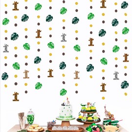pinkblume Wild One Birthday Party Decorations Brown Gold Circle Dot Palm Leaf Jungle Theme Garland First Birthday Palm Leaf Dots Streamer for Boys Safari Animal 1st Happy Birthday Decorations Supplies