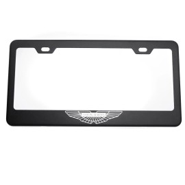 KA Depot For Aston Martin License Plate Frame Matte Black W/Chrome Logo Engraved T3034