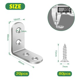 Bolatus 20 Stk Winkelverbinder 40×40mm Metallwinkel 90 grad Edelstahl Winkel mit 80 Schraube für Fest Verbunden Tabelle Stuhl Bücherregal Möbelwinkel