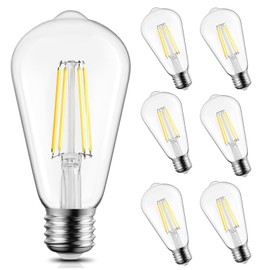 Brightown 6 Pack LED Edison Bulbs, 6W, Equivalent 60W, High Bright 5000K White,750 Lumens, Non-Dimmable, E26 Medium Base ST58 Antique Filament Bulbs with 83+ CRI for Ceiling Fan Bathroom Porch
