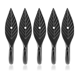 Fayesia Living Black Wall Hooks for Hanging - Blacksmith Handcrafted Wrought Iron Coat Hooks Wall Mounted - Door Hooks for Keys, Hats, Towels etc - Kitchen, Bathroom, Hallway - Set of 5 (Leaf)