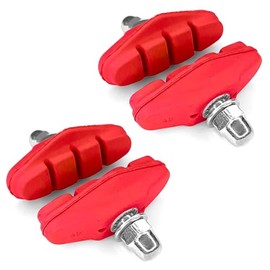 cyclingcolors 4 x Bicycle Brake Shoes 50 mm for Road Bike Rim Brake Pads with Bolt Thread Mounting Material Red