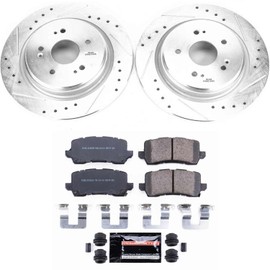 Power Stop K7216 Rear Z23 Carbon Fiber Brake Pads with Drilled & Slotted Brake Rotors Kit For Acura TLX 2015-2020 [Model Specific]