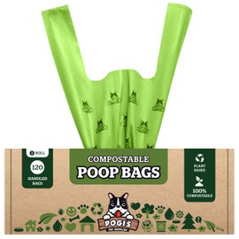 Pogi's Compostable Poop Bags - 120 Dog Poop Bags with Easy-Tie Handles - Leak-Proof, Plant-Based, ASTM D6400 Certified Home Compostable Waste Bags for Dogs