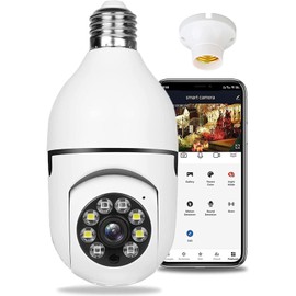 HJDWQN 2.4GHz WiFi Foco con Camara de Seguridad, Cámara de Seguridad Exterior, Cámara HD de 360° A Todo Color con Visión Nocturna Detección de Movimiento Alerta