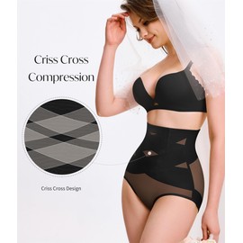 Nebility 2 Pack Shapewear Tummy Control Underwear for Women High Waisted Body Shaper Girdle Panty Black/Beige