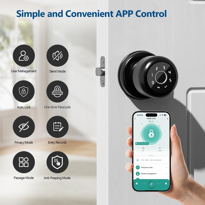 Vanzbon Fingerprint Door Lock for Bedrooms, 4 in 1 Smart