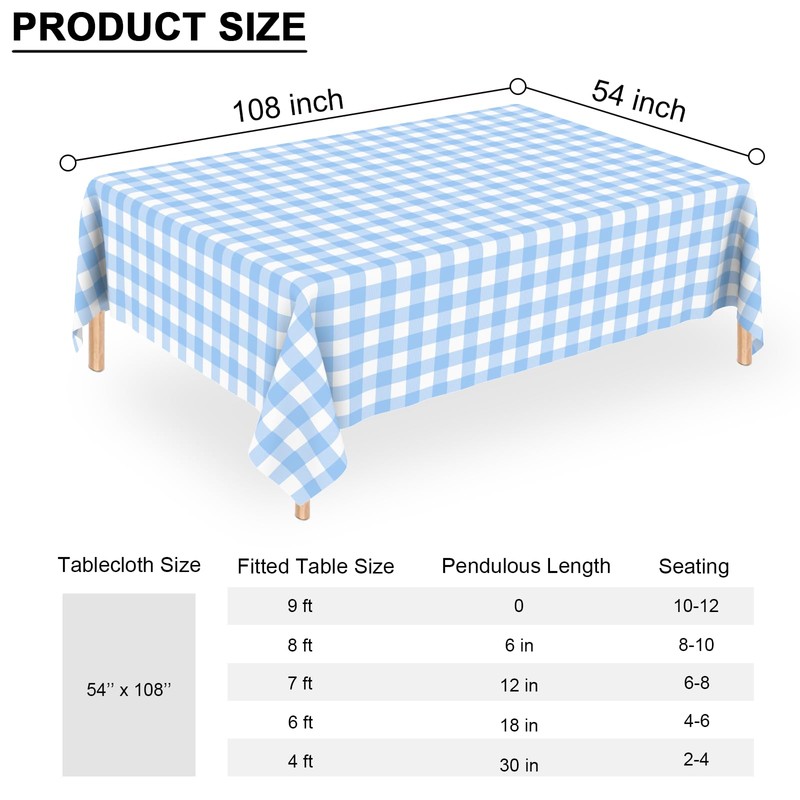 3 Pcs Light Blue Gingham Tablecloth Blue Disposable Plastic Checkered