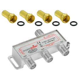 Poppstar Satellite Splitter Switch 3-Way with F-Connector (Analogue/Digital/BK/Unicable/HD/4K Suitable) for TV, Satellite, TV, Radio, LNB