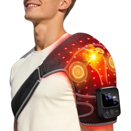 Red Light Therapy for Shoulder with Heat & Massage, 5000mAh Controller Infrared Light with 3-in-1 72 LEDs Portable Shoulder Wrap, 2 Extension Wrap (M/XL), Black