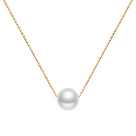Rnivida Gold Plated Sterling Silver Single 8MM Pearl Pendant Necklace, Simple Floating Pearl Necklace for Women