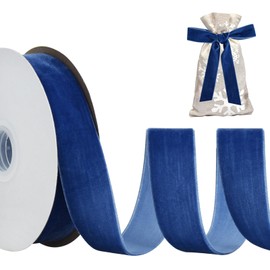 RIBBOOO Grey Blue Velvet Ribbon 2.5CM x 9.14 Meter, Vintage Velvet Ribbons for Christmas Wreath Bow Decoration Craft Gift Wrapping, Valentine's Day Bouquet Packaging