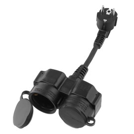 Socket Distributor Outdoor Double Plug for Outdoor Socket, 3500 W, 16 A 250 V, IP44, Black, for Kitchen, Office, Outdoor, Indoor