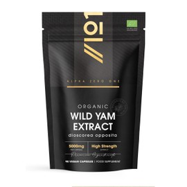 Organic Wild Yam Extract 5000mg - High Strength 10:1 Dioscorea Opposita Extract Supplement - 90 Vegan Capsules (3 Month Supply) - by Alpha01