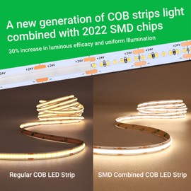 JOYLIT 24V Super Bright COB LED Strip Lights 16.4FT/5M 5000K White Indoor, UL Listed 288LEDs/M, 670LM/FT, CRI 92+, 120° Beam Angle Professional Tape Lighting for Home,Commercial(No Power Supply)