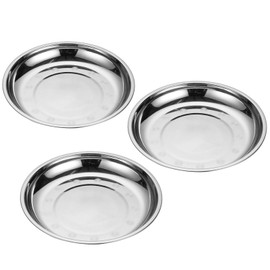 3 Pcs 7 Inch Circular Trinket Tray, Silver Stainless Steel, Flat Bottom, for Serving Trays of Food, Candy, Snack, Fruit and Vegetable in Kitchen, Outdoors and Party (3)