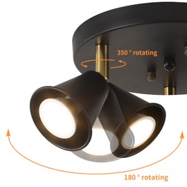 SEEBLEN 3-Light Industrial Directional Track Lighting, Adjustable Round Ceiling Spotlight, Morden Black Flush Mount Kitchen Light for Kitchen,Hallway,Dining Room,Porch,Office.Gu10 Bulbs Included