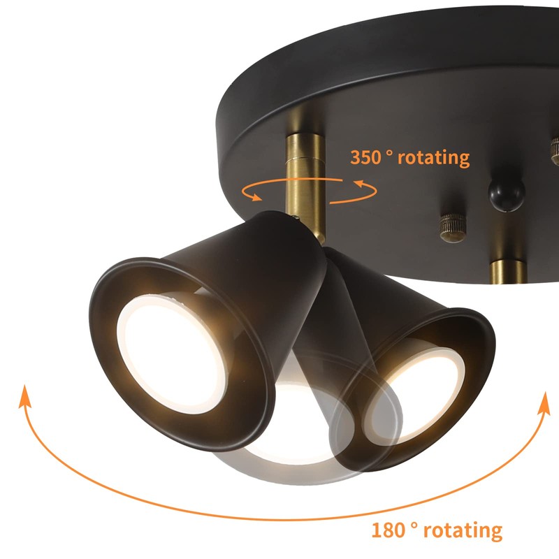 SEEBLEN 3-Light Industrial Directional Track Lighting, Adjustable Round Ceiling Spotlight,