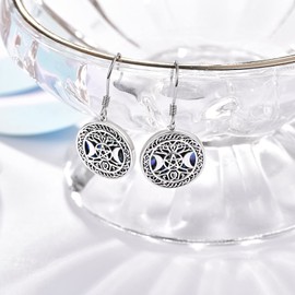 TANGPOET Tree of Life Drop Earrings Sterling Silver 925 Triple Moon Hanging Earrings Wiccan Pentagram Earrings Jewellery Gifts for Women Girls, Sterling Silver