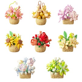 8 Flowers 1360Pcs Mini Building Blocks Set for Adults – Botanical Flower Model Kit with Roses – Micro Toy Building Bricks Set for Room Decor – Unique Valentine’s Gift for Teens and Adults Age 14+