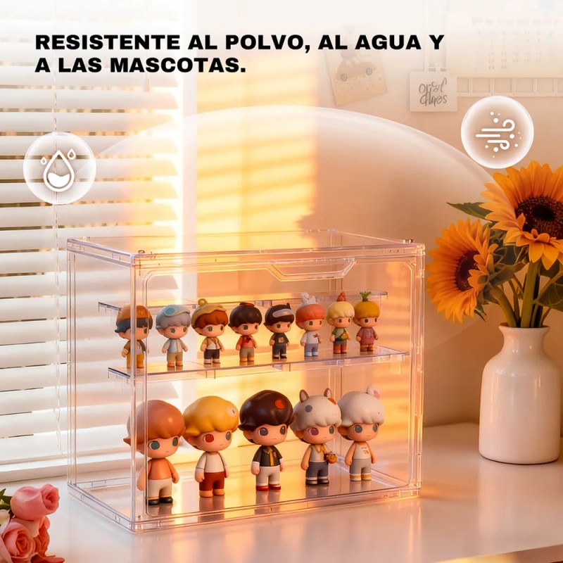 Caja De Exhibicion Doble Acrilico Organizadora Transparente Blanco