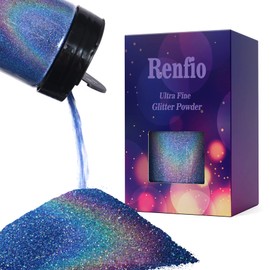 Renfio Holographic Ultra Fine Glitter Powder, 5.65 Oz 160g Metallic Resin Suppies Glitter Flakes Crafts Sequins 1/128" 0.008" 0.2mm Epoxy Chips Flakes for Tumblers Slime - Laser Ocean Blue