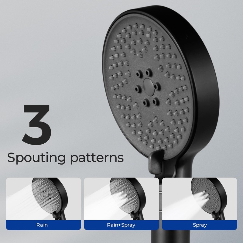 VANCOCO Handbrause mit 3 Strahlarten aus Einstellbare Durchflussmenge, Schwarz