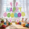 Happy Easter Bunny Banner with Bunny Paw Ears and Eggs