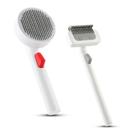 Cat Hair Remover Brush with 1-Click Self-Cleaning,Ergonomic Pet Grooming Tool with Golden Angle Teeth & Skin Protection
